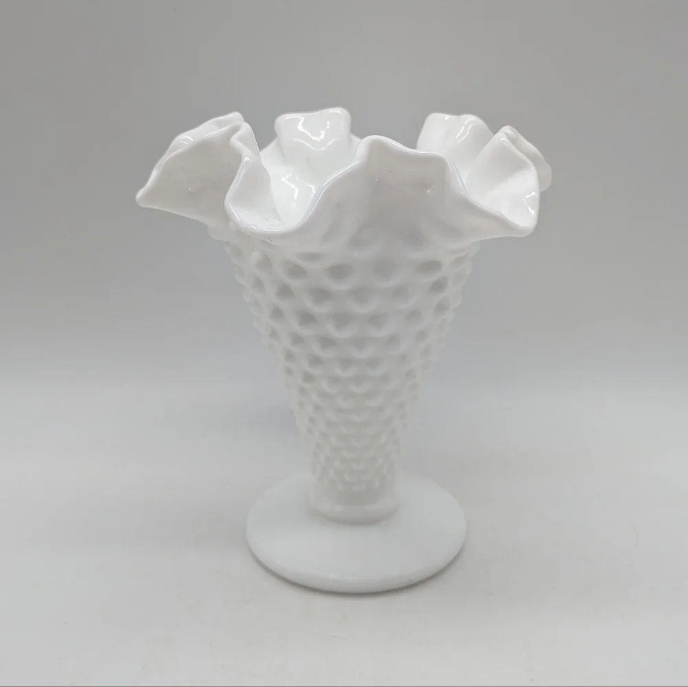 Vintage Fenton White Hobmail Milkglass Mini Vase
